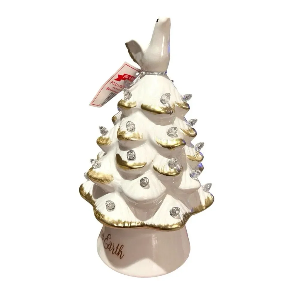 Mr Christmas Ceramic Christmas Tree Peace on Earth White Dove Lit Timer 8.5 x 5